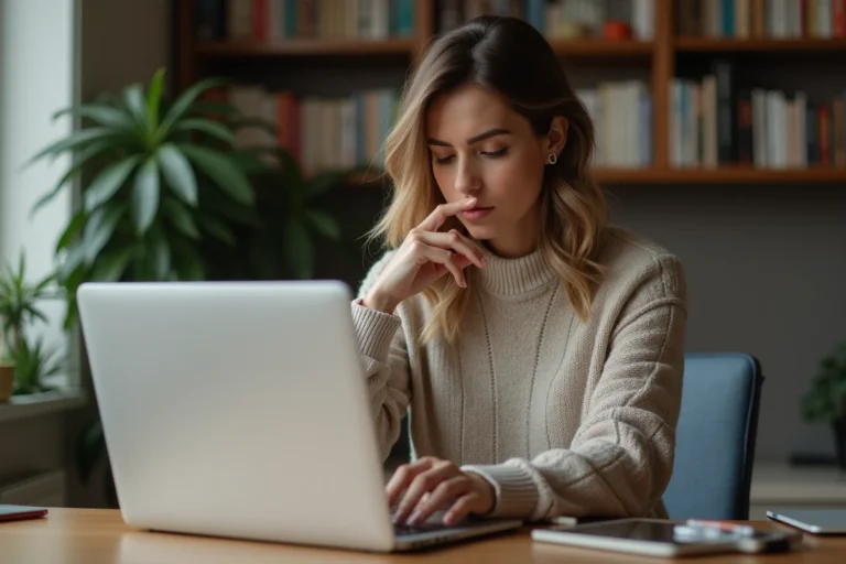 Femme travaillant dans un bureau à domicile moderne