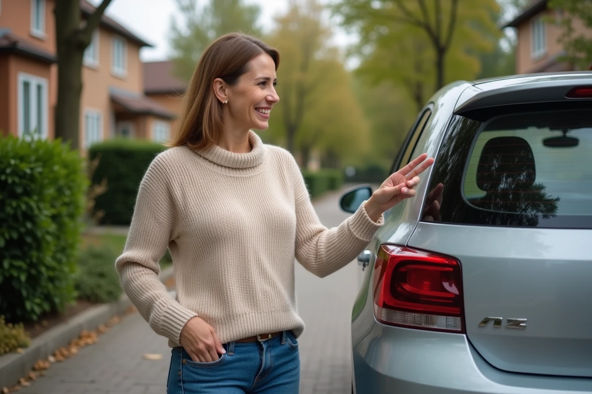 Femme pointant les capteurs de recul de la voiture